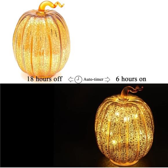 Mercury Glass Pumpkin Decor Timer Operated 7 Inches Pumpkin Decorations Tabletop - Picture 4 of 6